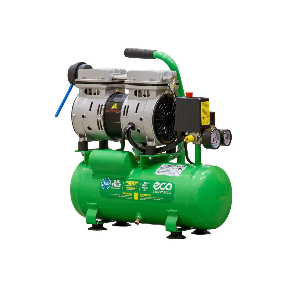 Компрессор ECO AE-10-OF1, поршневой безмасляный, 10 л, 0,7 кВт