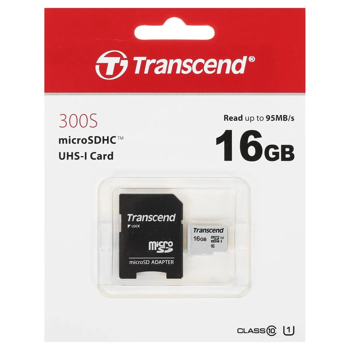 Карта памяти Transcend TS16GUSD300S-A microSDHC, 16 ГБ, Class 10 UHS-I, SD-адаптер