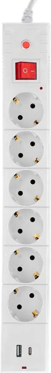 Сетевой фильтр BURO BU-SP5 USB 2A-W, 6 розеток, 2 USB, 5 м, IP20, фото 2