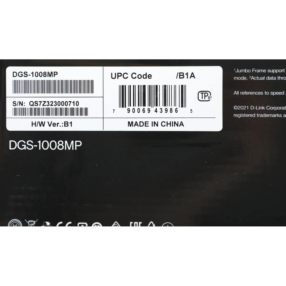 Коммутатор D-Link DGS-1008MP/B1A, 8×1GbE, PoE 802.3af/at, 1U