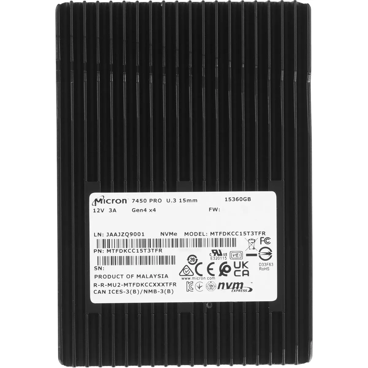SSD Micron 7450 PRO MTFDKCC15T3TFR-1BC15ABDB, 15360 ГБ, U.3, NVMe PCIe 4.0 x4