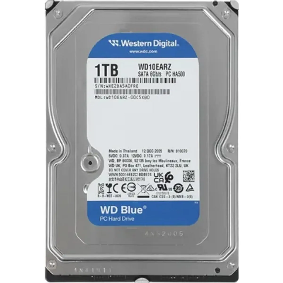 Жесткий диск Western Digital Blue WD10EARZ, 1 ТБ, 3.5", SATA III, 5400 об/мин, 64 МБ