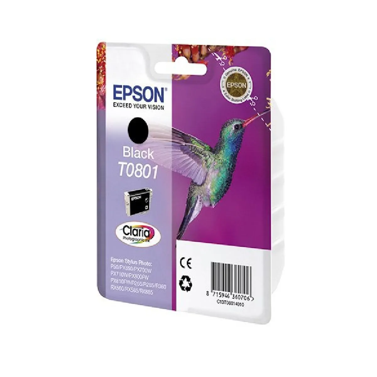 Картридж Epson C13T08014011 (T0801), черный, 7.4 мл, 330 страниц