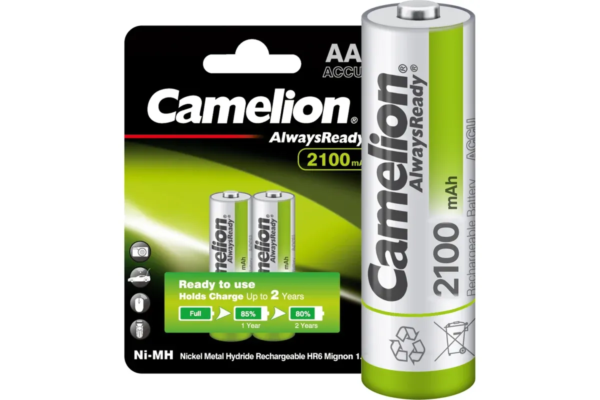 Аккумулятор Camelion NH-AA2100ARBP2, AA (HR6), NiMH, 2100 мАч, 1,2 В, блистер 2 шт, фото 2