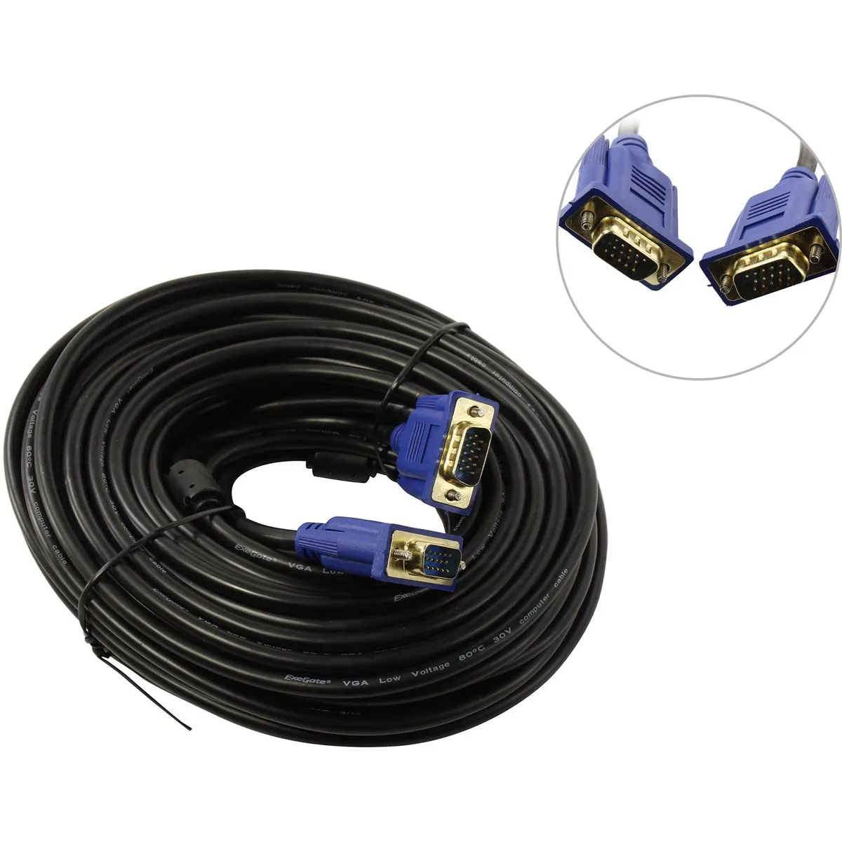 Кабель VGA VCOM VVG6460-20M, 15M–15F, 20 м, 2 ферритовых фильтра