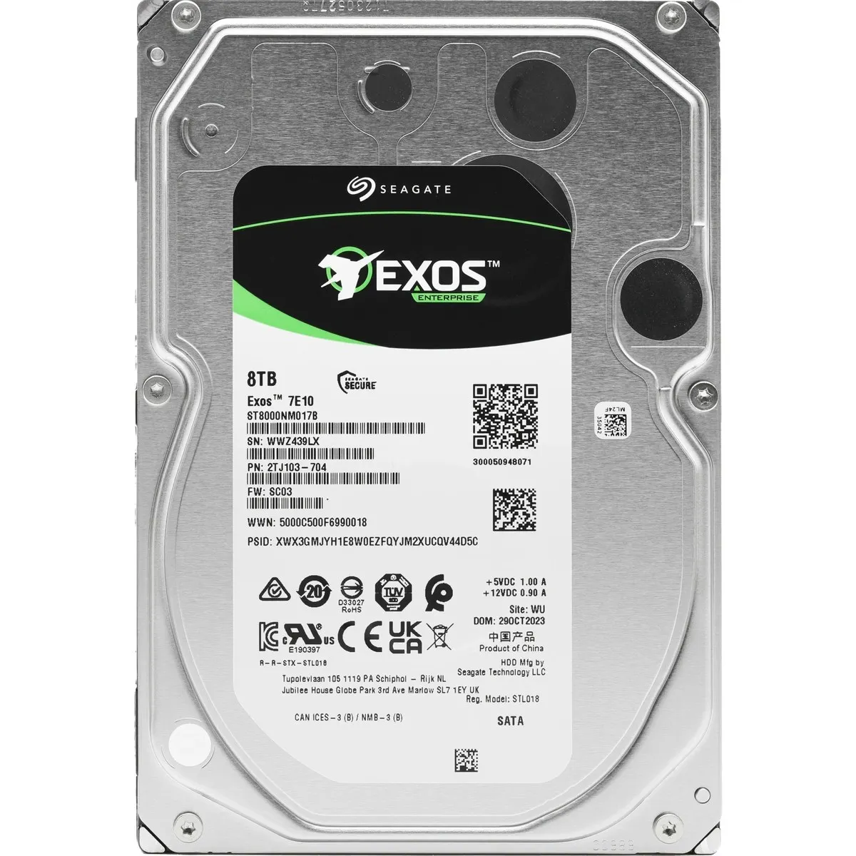 Жесткий диск Seagate Exos 7E10 ST8000NM017B, 8 ТБ, 3.5", SATA III, 7200 rpm, 256 МБ