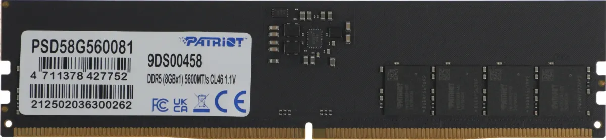 Модуль памяти Patriot Signature Line PSD58G560081, DDR5, 8 ГБ, 5600 МГц, CL46, DIMM, фото 2