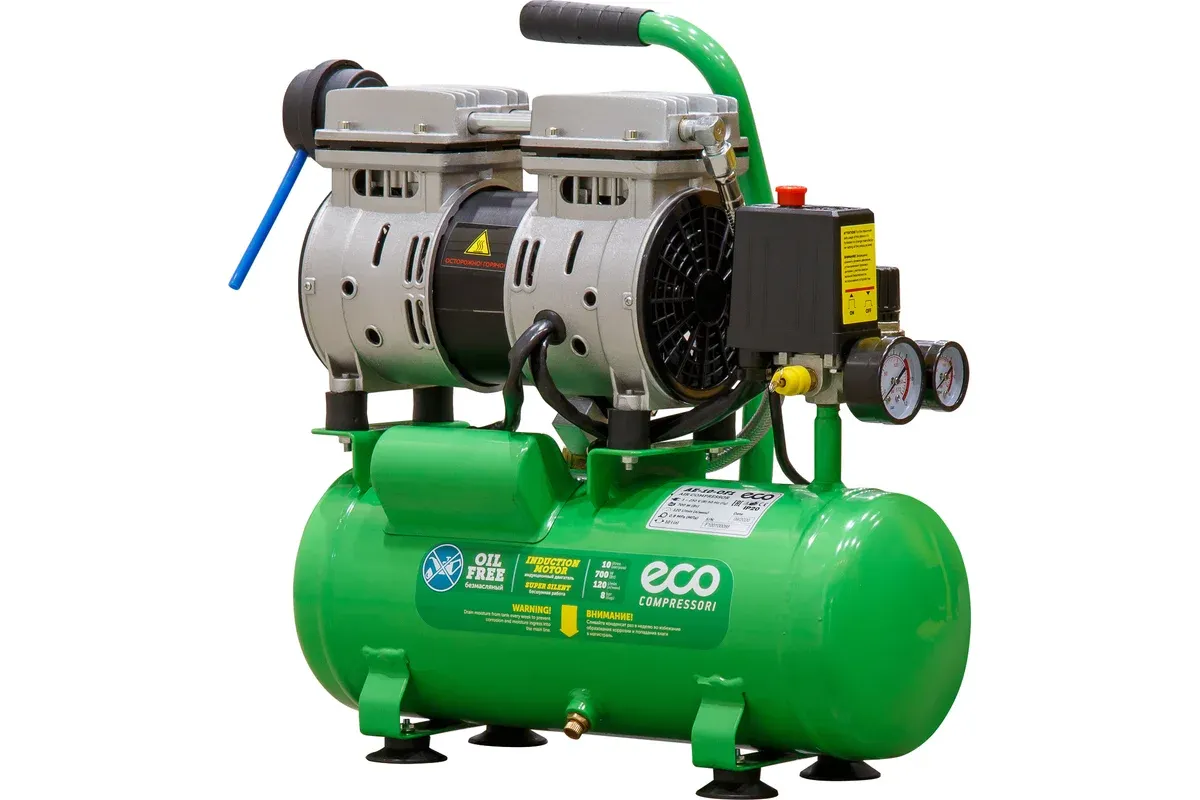 Компрессор ECO AE-10-OF1, поршневой безмасляный, 10 л, 0,7 кВт, фото 2