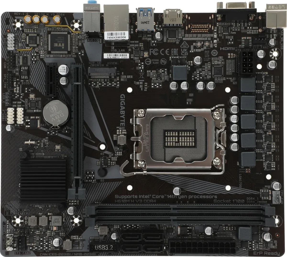 Материнская плата Gigabyte H610M H V3 DDR4, LGA1700, Intel H610, 2×DDR4, mATX, фото 2