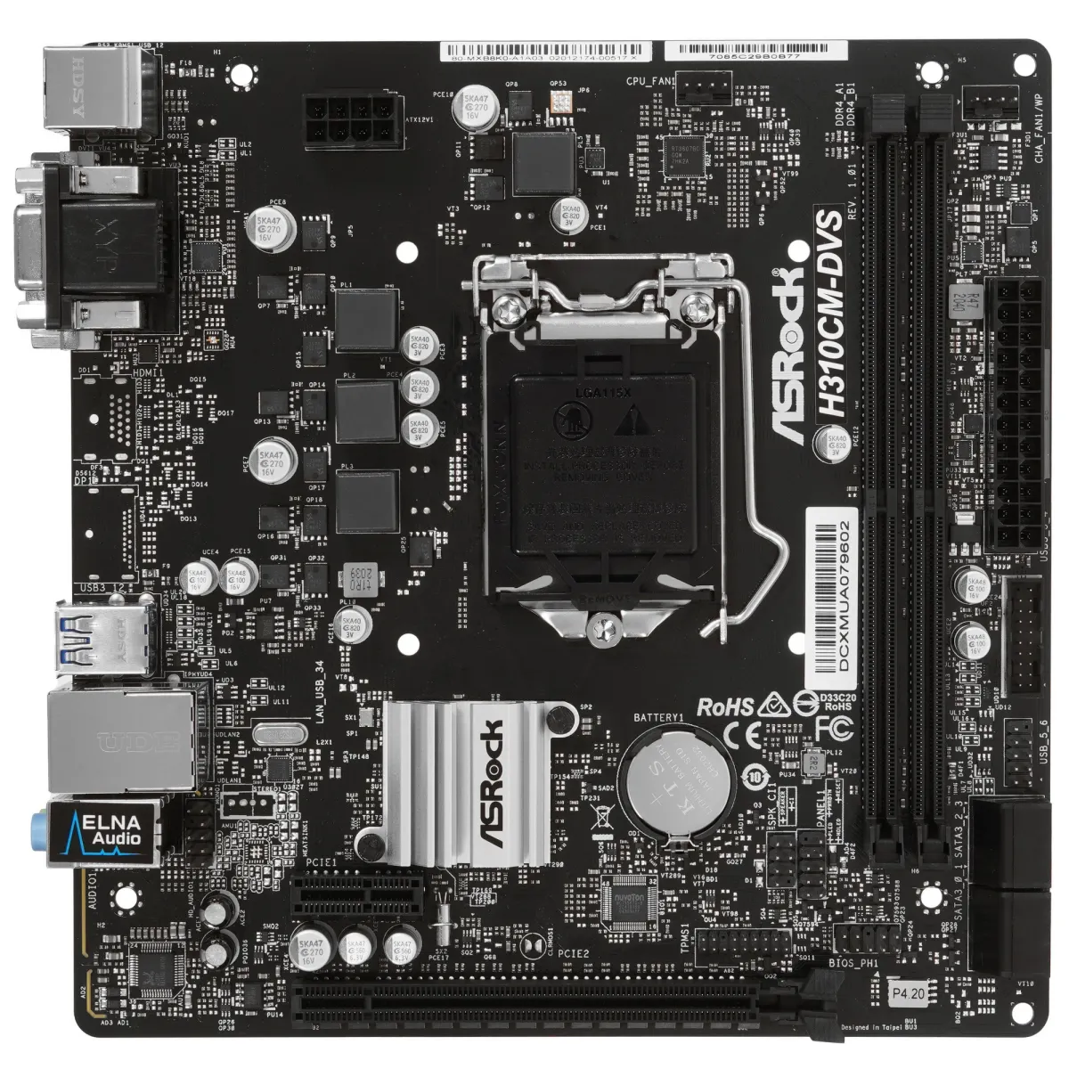 Материнская плата ASRock H310CM-DVS, LGA1151, Intel H310, Micro ATX, 2×DDR4, фото 2