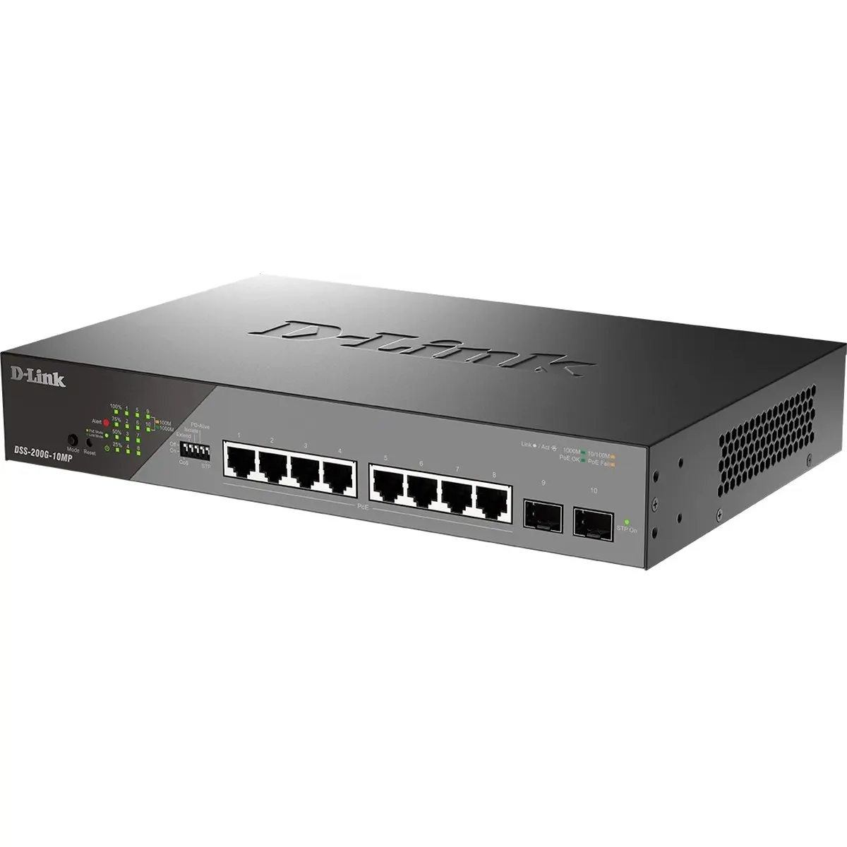 Коммутатор D-Link DSS-200G-10MP/A1A, L2 управляемый, 8×1GbE PoE, 2×SFP, 130 Вт