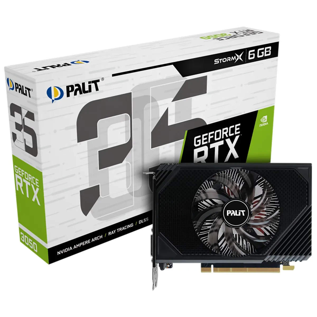 Видеокарта Palit GeForce RTX 3050 StormX V1, 6 ГБ GDDR6, 96 бит, HDMI/DP/DVI