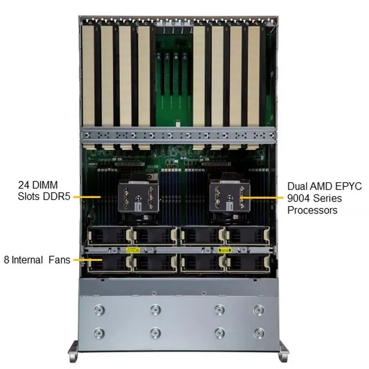Серверная платформа Supermicro AS-4125GS-TNRT, 4U, 2×Socket SP5, 8 GPU, 2×10GbE, фото 2