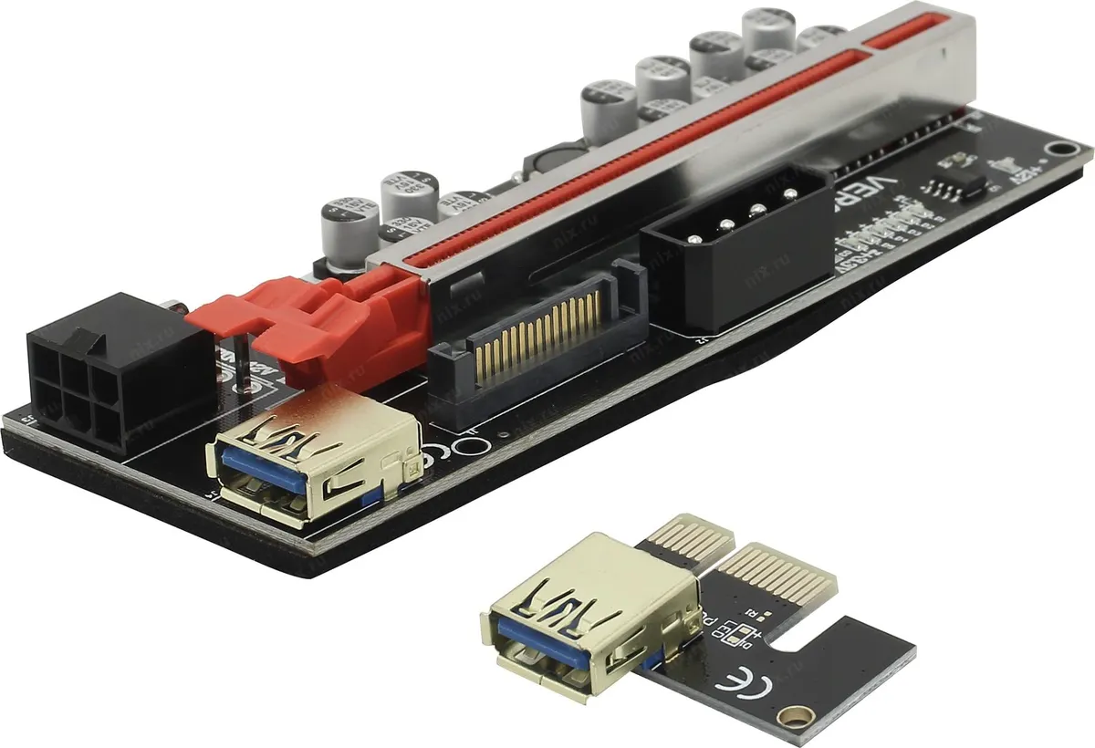 Райзер карта PCI-Ex1 M --> PCI-Ex16 F + доп питание Molex(SA Edition), фото 2