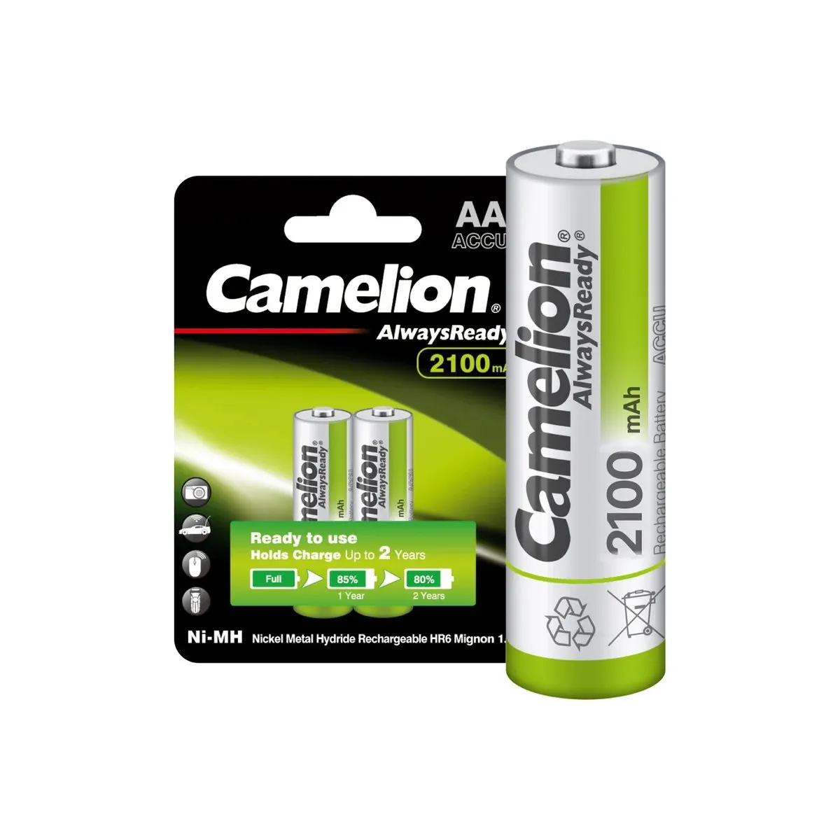 Аккумулятор Camelion NH-AA2100ARBP2, AA (HR6), NiMH, 2100 мАч, 1,2 В, блистер 2 шт