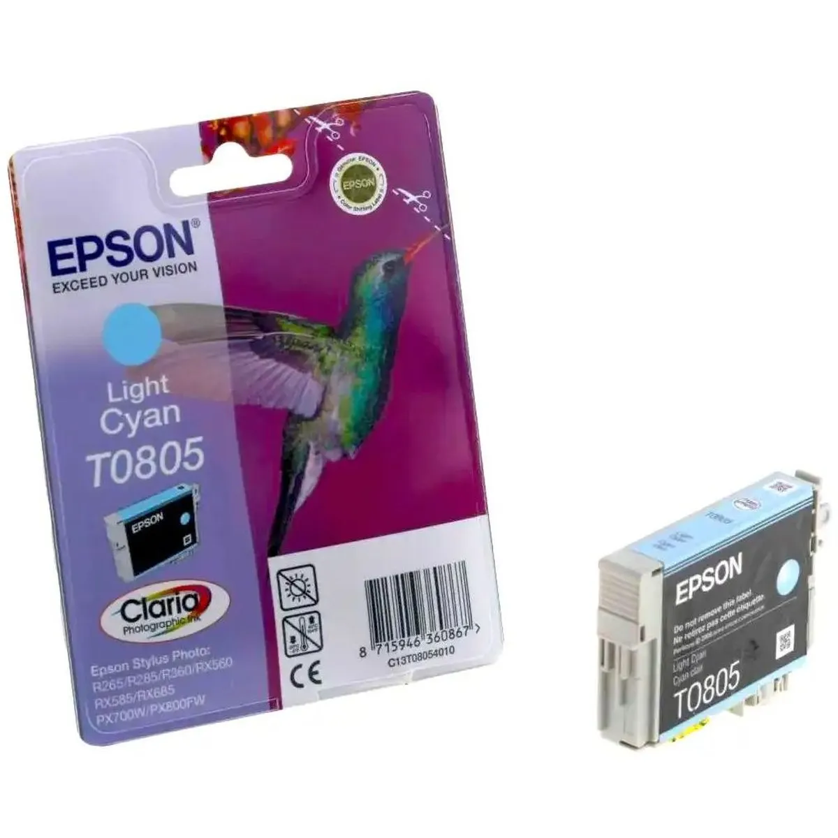 Картридж Epson T0805 (C13T08054011), светло-голубой, 7.4 мл, для Stylus Photo