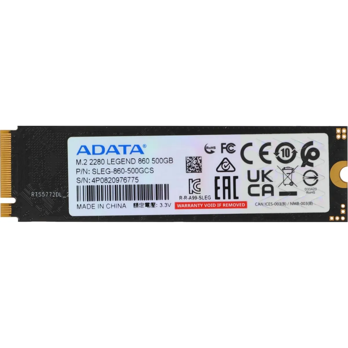 SSD A-DATA LEGEND 860 SLEG-860-500GCS, 500 ГБ, M.2 2280, PCIe 4.0 x4, NVMe