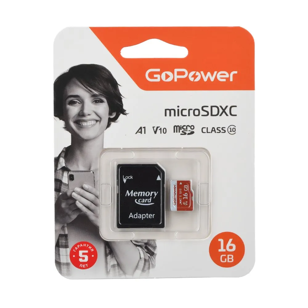 Карта памяти microSDHC GoPower 16 ГБ, Class 10 UHS-I U3 V10 A1, 80 МБ/с, фото 2