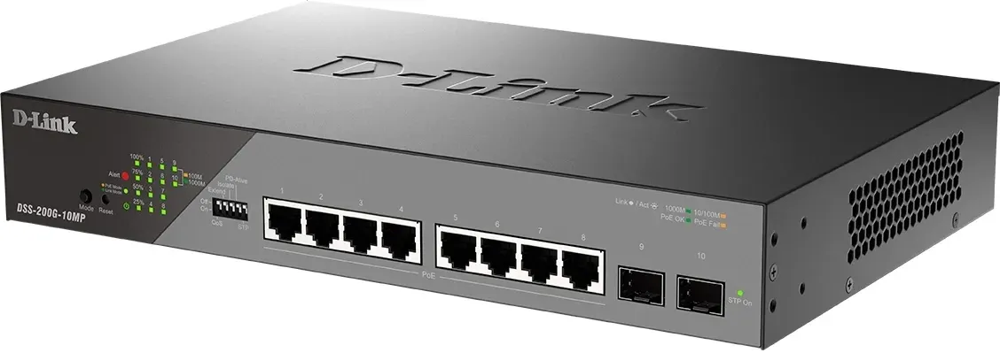 Коммутатор D-Link DSS-200G-10MP/A1A, L2 управляемый, 8×1GbE PoE, 2×SFP, 130 Вт, фото 2