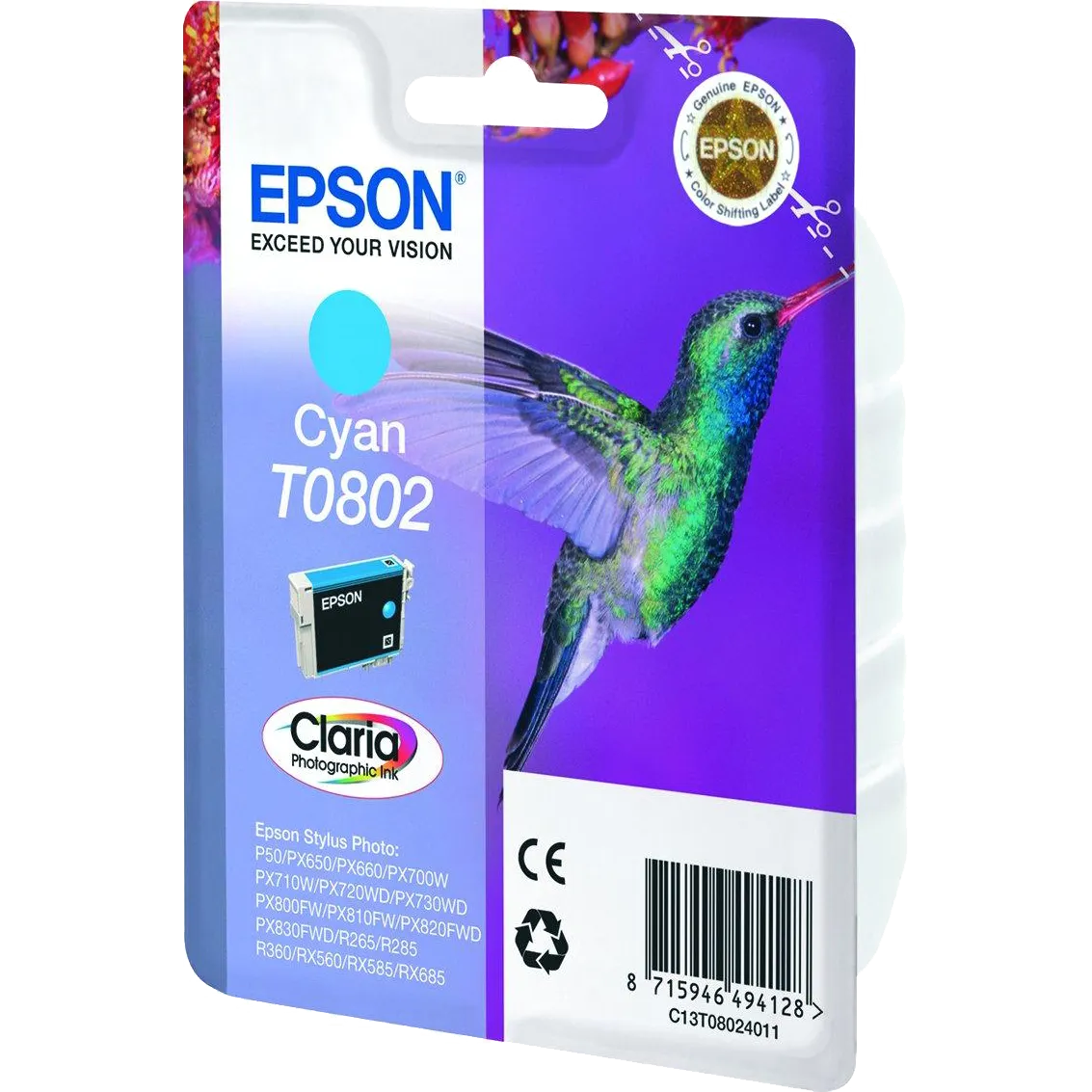 Картридж Epson C13T08024011 (T0802), голубой, 7.4 мл, Claria Photographic, фото 2