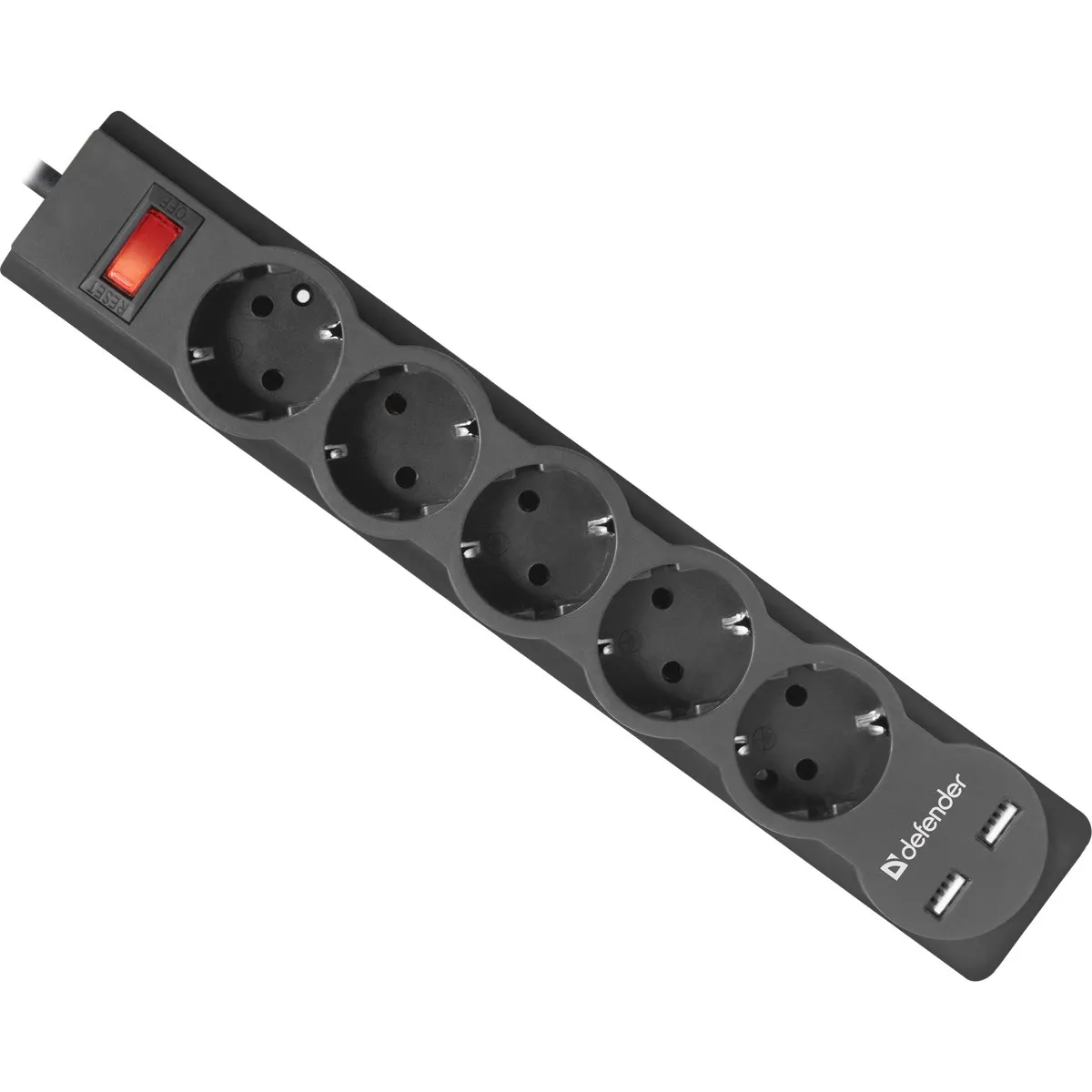 Сетевой фильтр Defender DFS 751, 5 розеток, 2×USB 2.1 А, 1.8 м