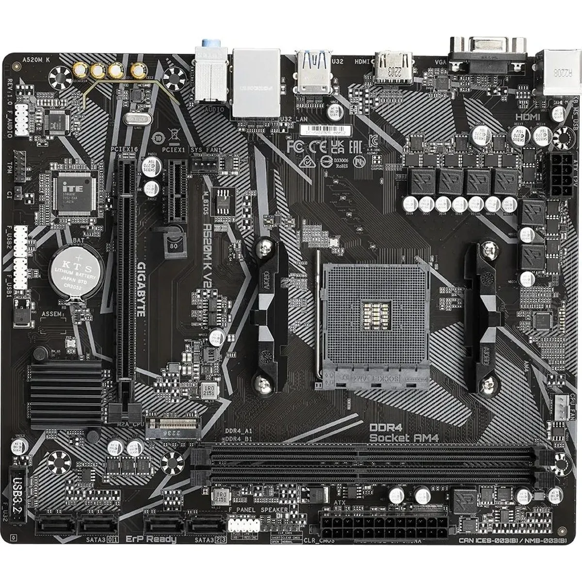 Материнская плата Gigabyte A520M K V2, AM4, AMD A520, 2×DDR4, mATX
