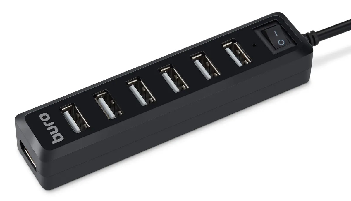 USB-концентратор BURO BU-HUB7-1.0-U2.0, 7×USB 2.0 Type A, кабель 1 м, пассивный, фото 2