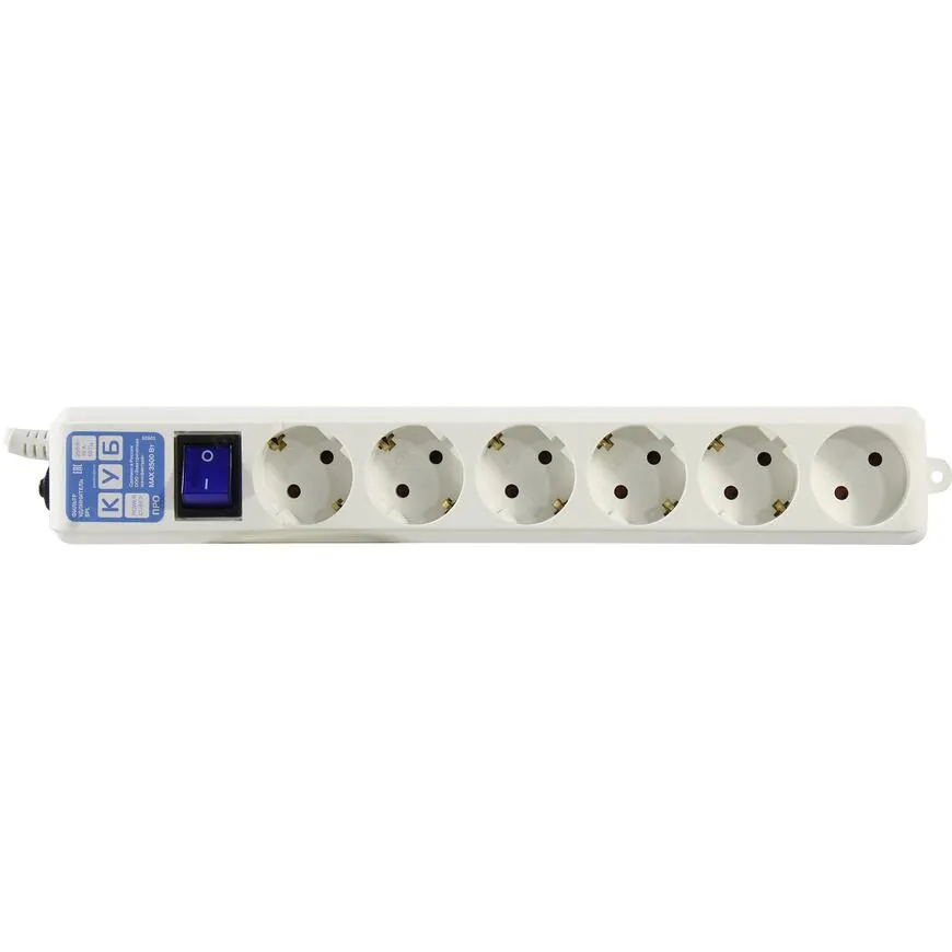 Сетевой фильтр Power Cube SPG(5+1)-16B-3М-WHITE, 6 розеток, 16 А, кабель 3 м, фото 2