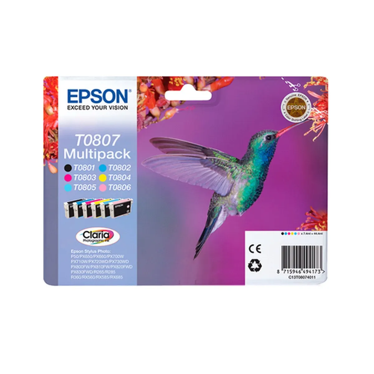 Картридж Epson C13T08034011 (T0803), пурпурный, 7.4 мл, стандартный