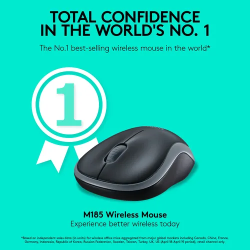 Мышь Logitech M185, беспроводная, оптическая, 1000 DPI, 2,4 ГГц, серая, фото 2