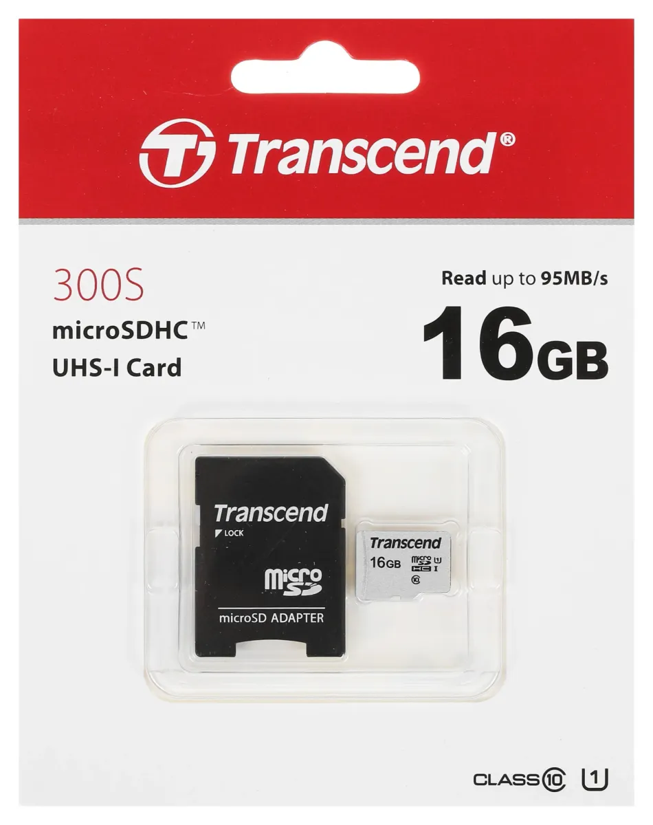 Карта памяти Transcend TS16GUSD300S-A microSDHC, 16 ГБ, Class 10 UHS-I, SD-адаптер, фото 2