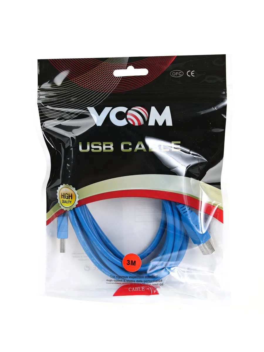 Кабель USB VCOM VUS7070-3M, USB 3.0, Am/Bm, 3 м, фото 2
