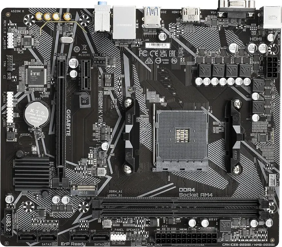 Материнская плата Gigabyte A520M K V2, AM4, AMD A520, 2×DDR4, mATX, фото 2