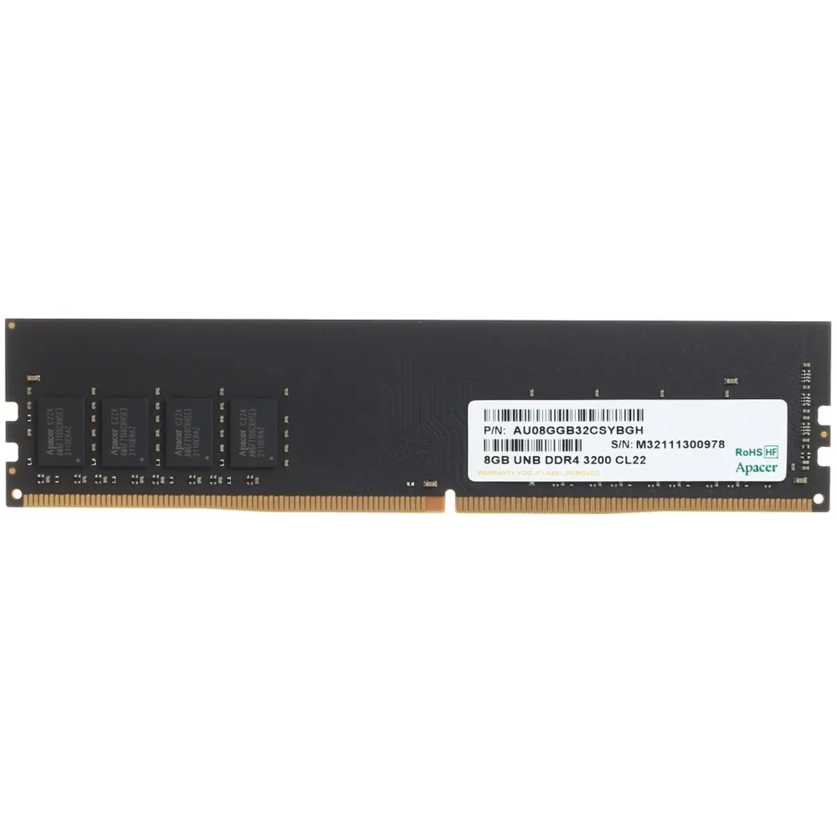 Модуль памяти Apacer AU08GGB32CSYBGH, DDR4 DIMM 8 ГБ, 3200 МГц, CL22