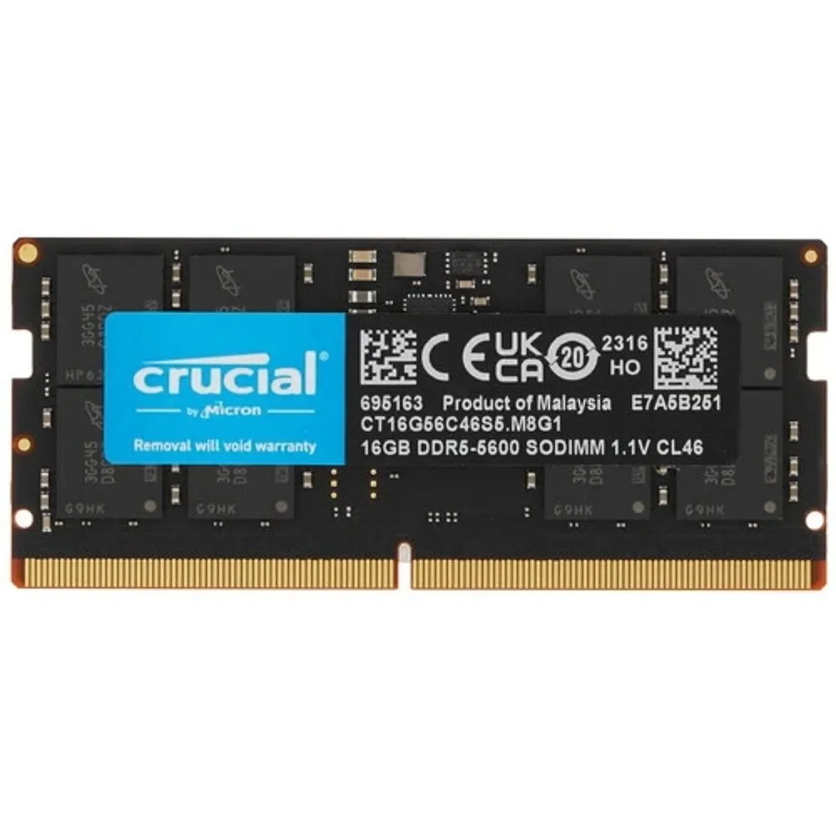 Модуль памяти Crucial CT16G56C46S5, DDR5-5600, 16 ГБ, SO-DIMM, CL46, 1.1 В