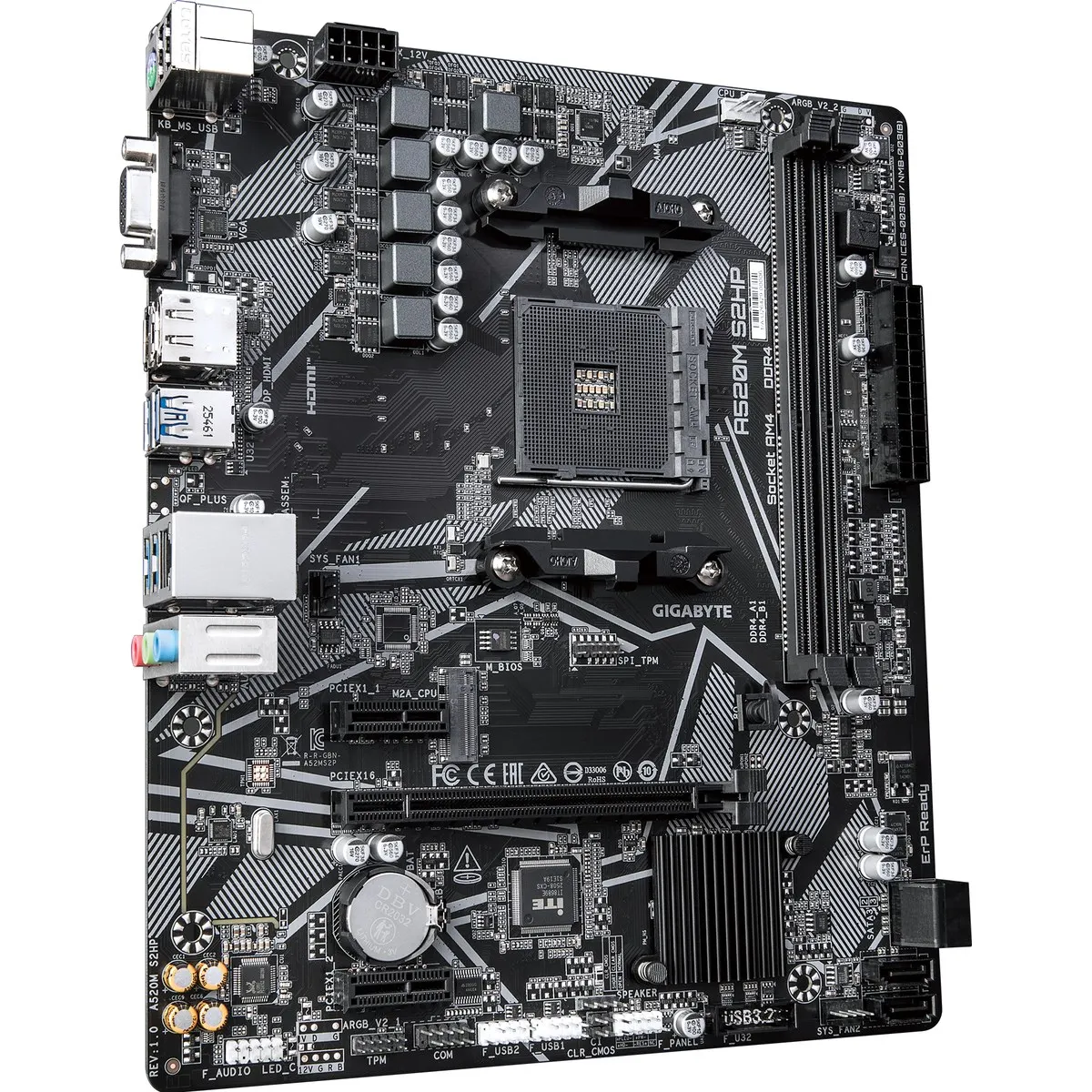 Материнская плата Gigabyte A520M S2HP, AM4, AMD A520, 2×DDR4, microATX