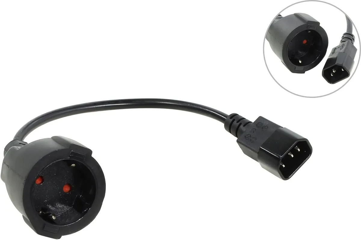 Кабель-переходник VCOM CE002, IEC-320-C14 — розетка тип F, 3G×0,75 мм², 0,15 м, фото 2