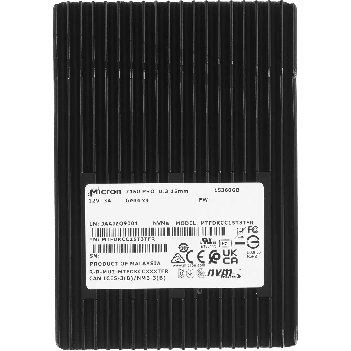 SSD Micron 7450 PRO MTFDKCC15T3TFR-1BC15ABDB, 15360 ГБ, U.3, NVMe PCIe 4.0 x4, фото 2